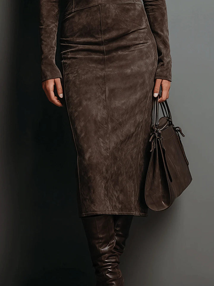Robine | Langärmliges Wildleder-Midi-Kleid
