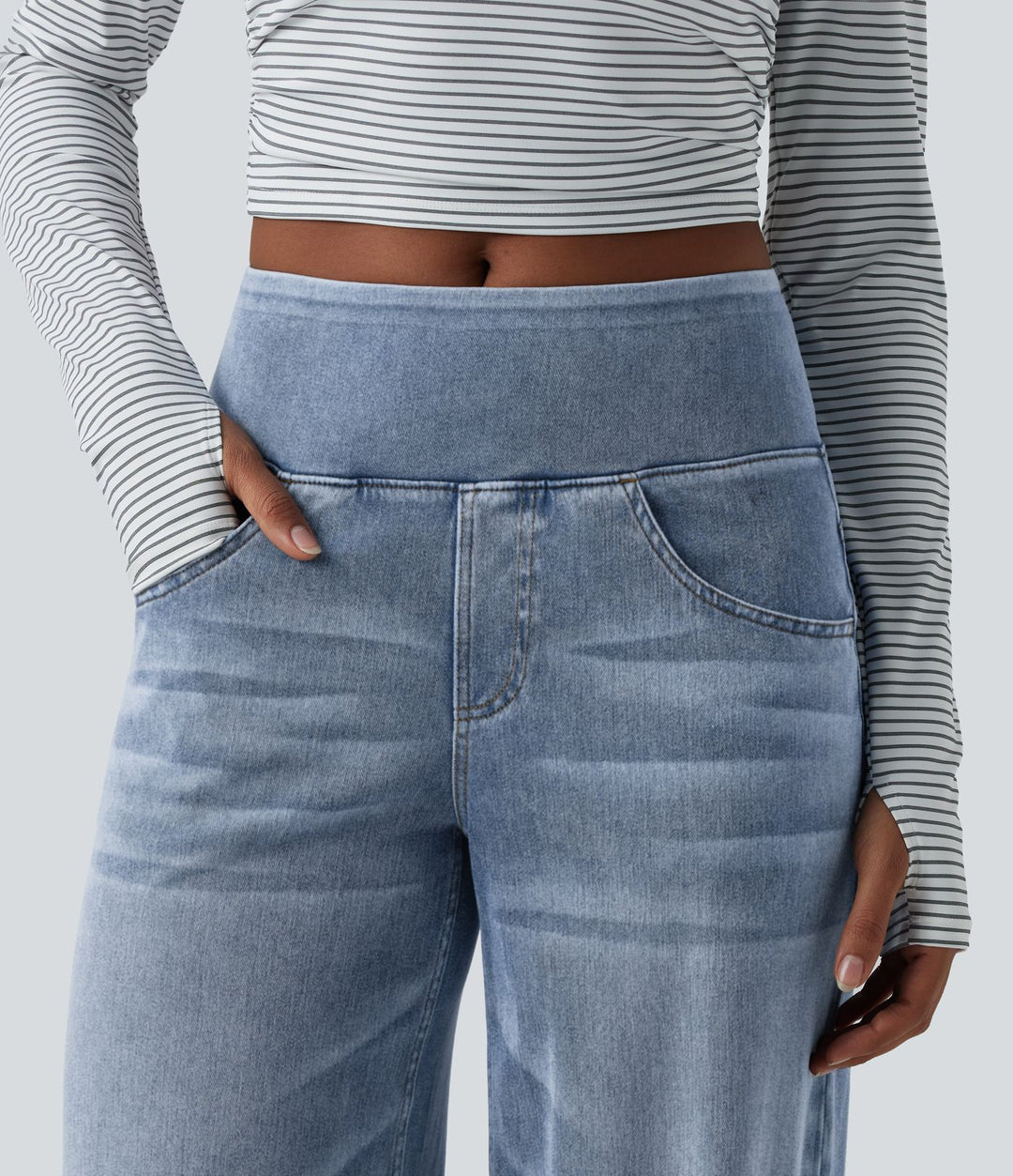 Halary Flex™ - Lässige, gewaschene Baggy-Jeans aus drapiertem Lyocell mit mittelhohem Bund, mehreren Taschen und weitem Bein