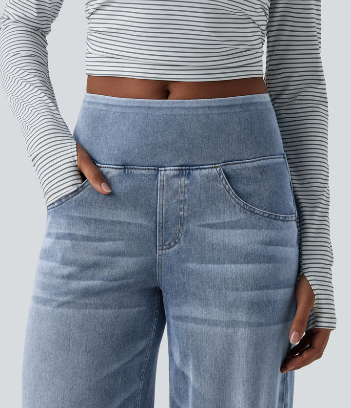 Halary Flex™ - Lässige, gewaschene Baggy-Jeans aus drapiertem Lyocell mit mittelhohem Bund, mehreren Taschen und weitem Bein