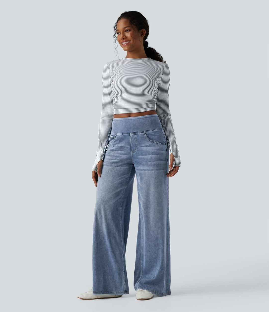Halary Flex™ - Lässige, gewaschene Baggy-Jeans aus drapiertem Lyocell mit mittelhohem Bund, mehreren Taschen und weitem Bein