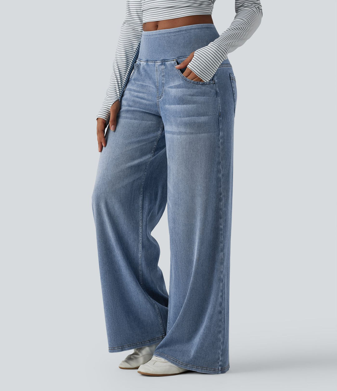 Halary Flex™ - Lässige, gewaschene Baggy-Jeans aus drapiertem Lyocell mit mittelhohem Bund, mehreren Taschen und weitem Bein