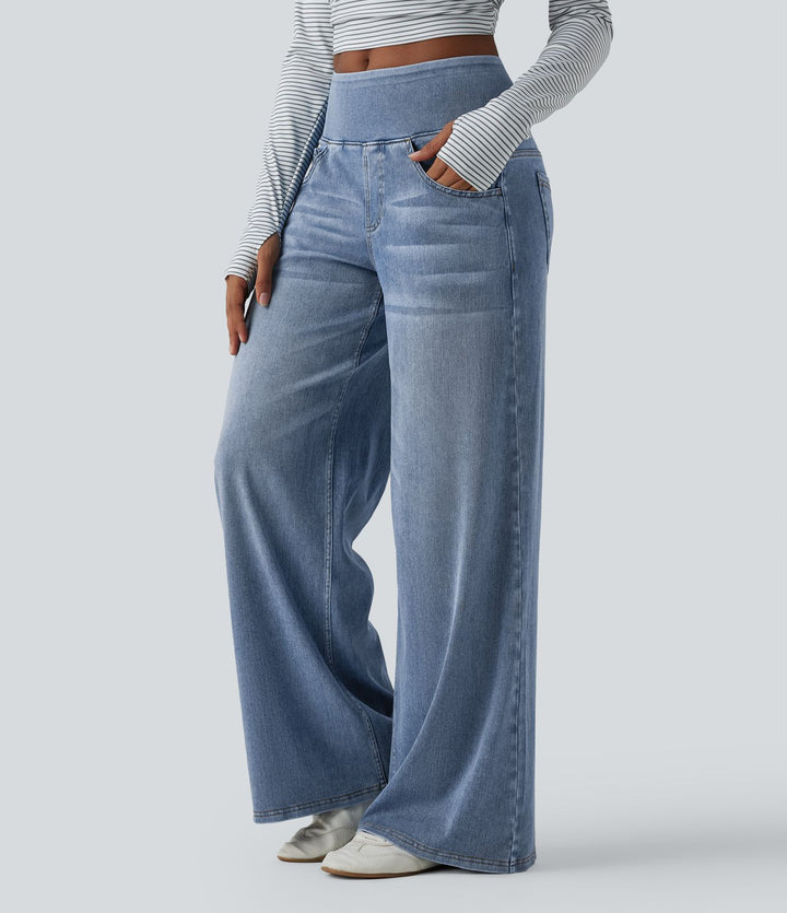 Halary Flex™ - Lässige, gewaschene Baggy-Jeans aus drapiertem Lyocell mit mittelhohem Bund, mehreren Taschen und weitem Bein