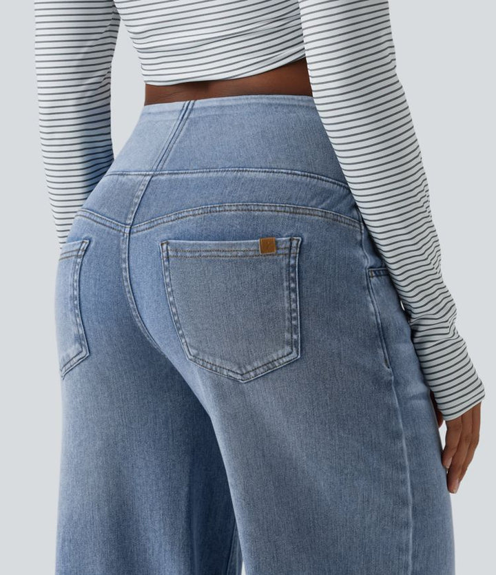 Halary Flex™ - Lässige, gewaschene Baggy-Jeans aus drapiertem Lyocell mit mittelhohem Bund, mehreren Taschen und weitem Bein