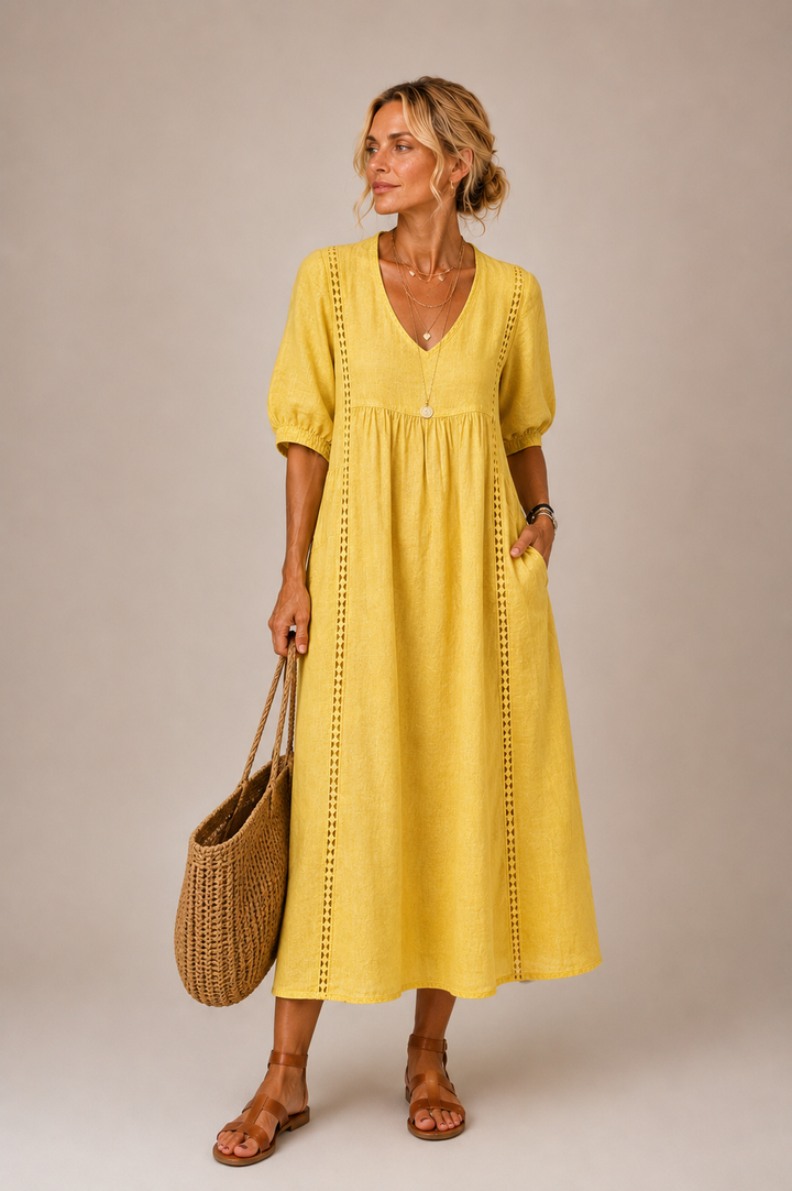Sommernacht | Leinen-Baumwollkleid mit Spitze