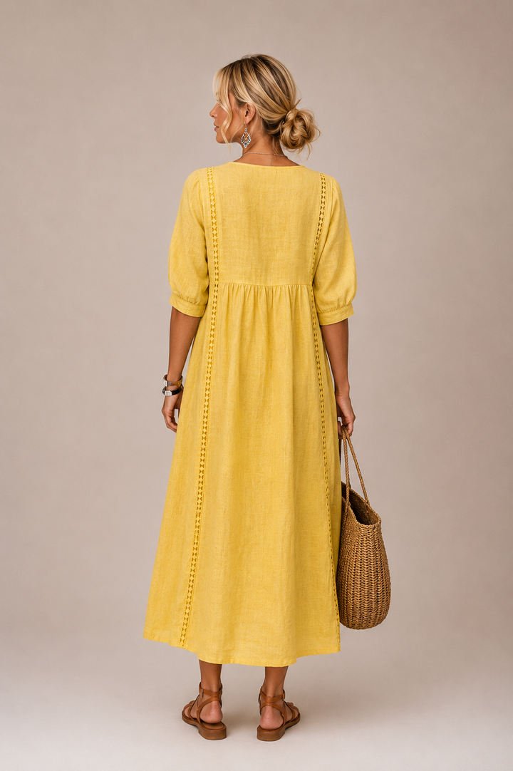 Sommernacht | Leinen-Baumwollkleid mit Spitze