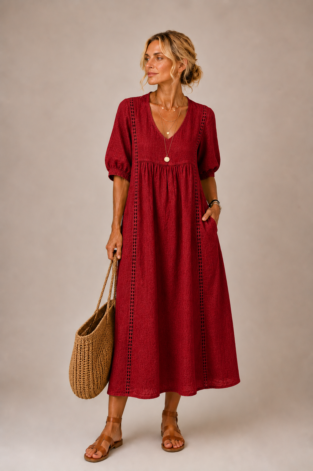Sommernacht | Leinen-Baumwollkleid mit Spitze