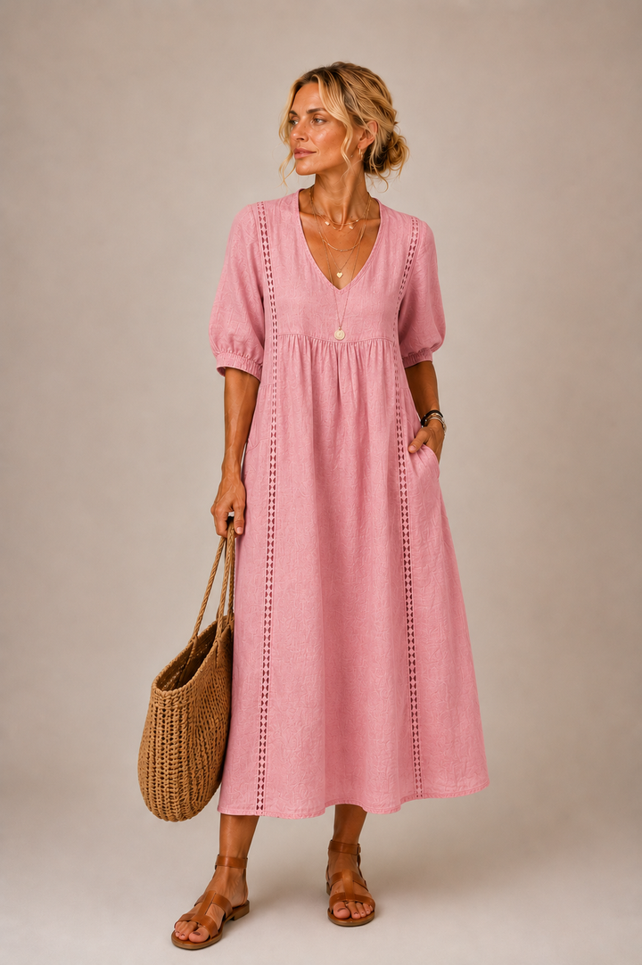 Sommernacht | Leinen-Baumwollkleid mit Spitze