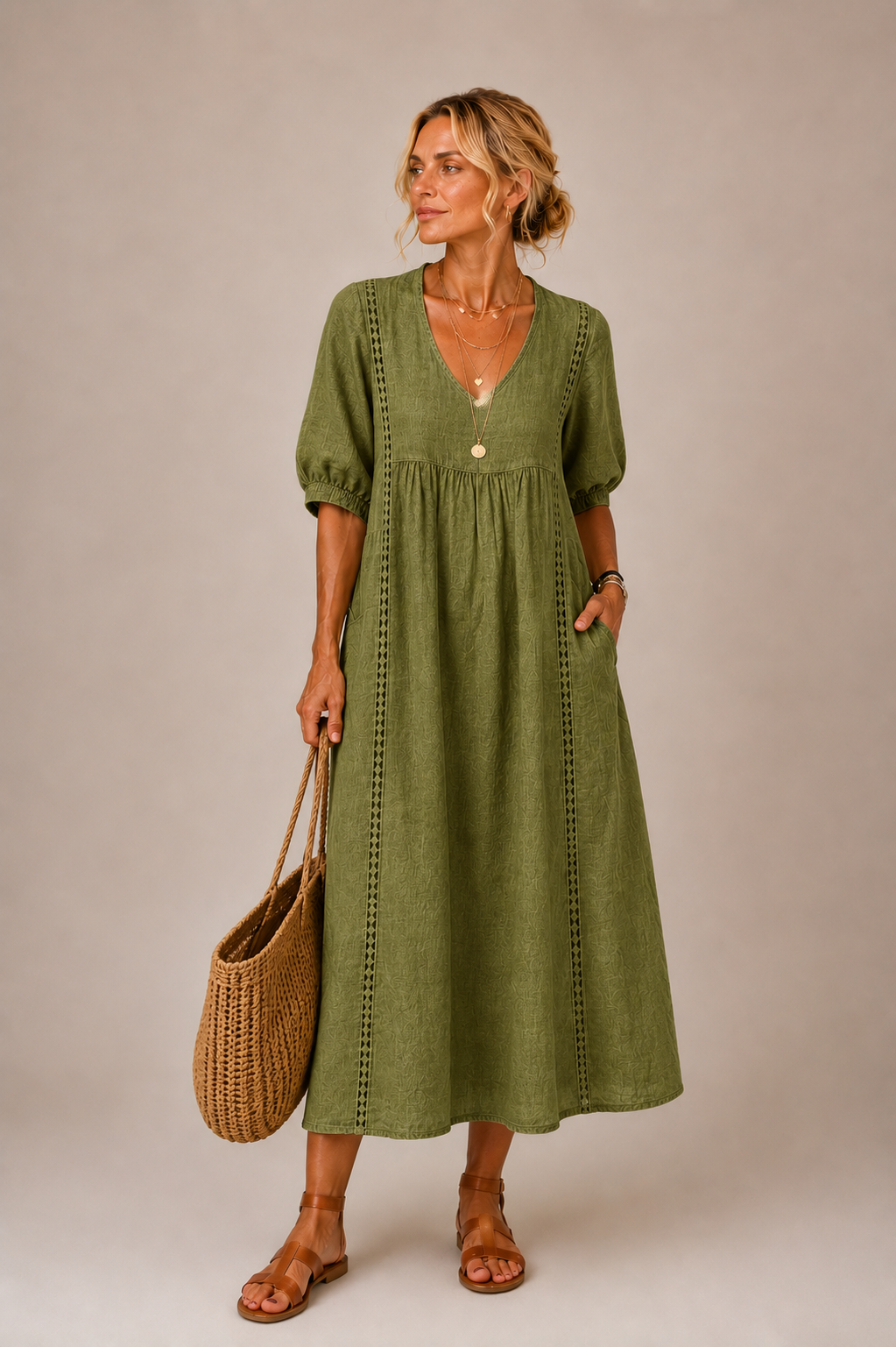 Sommernacht | Leinen-Baumwollkleid mit Spitze