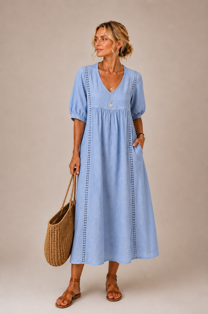 Sommernacht | Leinen-Baumwollkleid mit Spitze