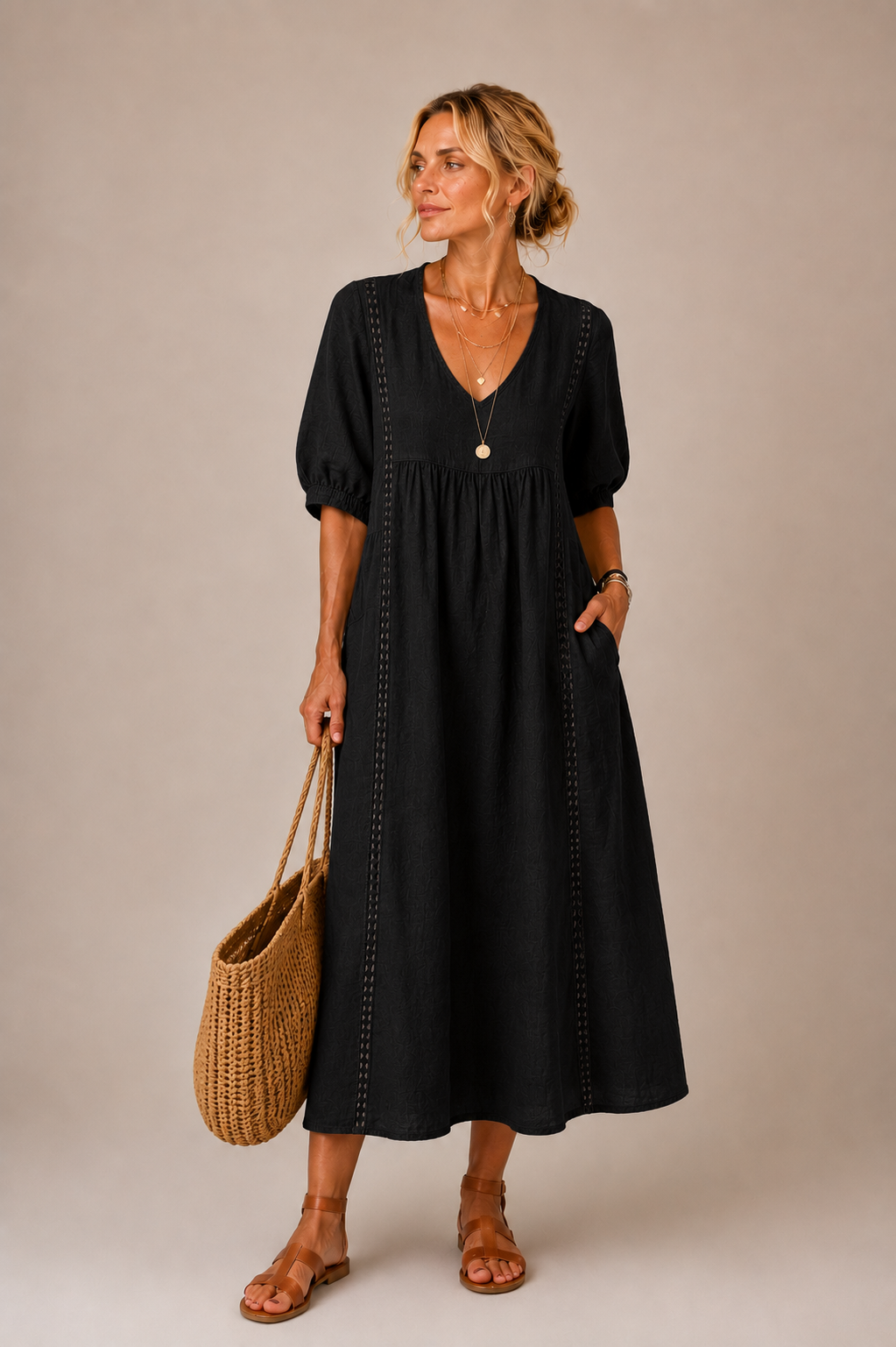 Sommernacht | Leinen-Baumwollkleid mit Spitze