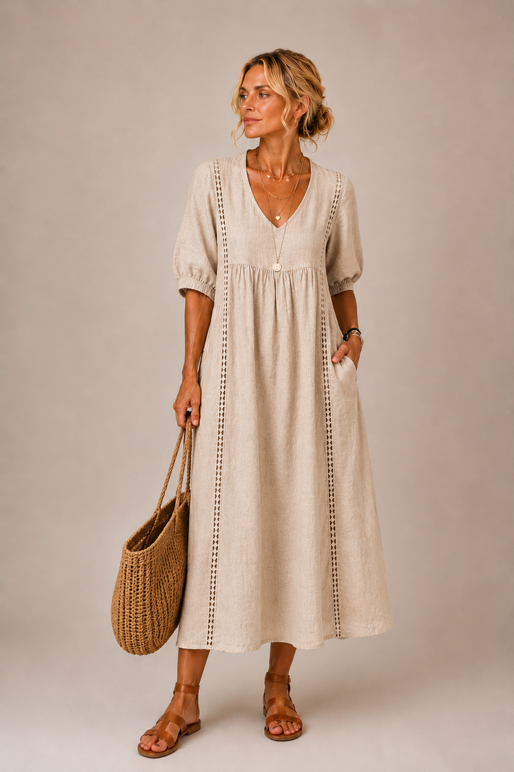 Sommernacht | Leinen-Baumwollkleid mit Spitze