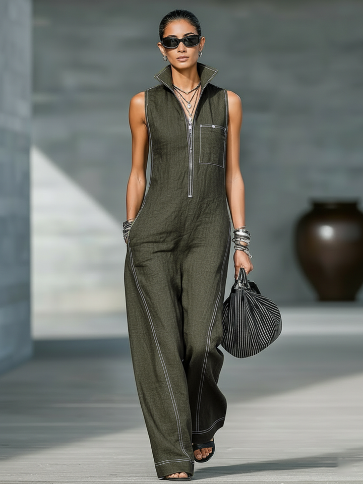 Mila | Minimalistische Latzhose Weißer Saum