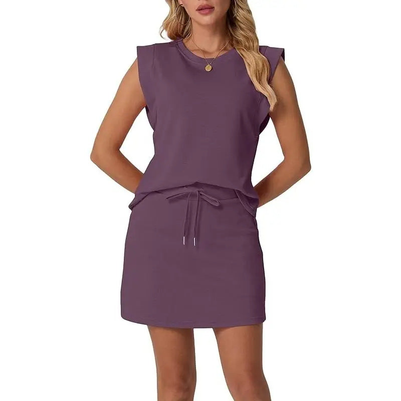 Amiel | Modernes Damen-Set – ärmelloses Top & Rock mit Kordelzug