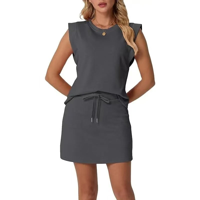 Amiel | Modernes Damen-Set – ärmelloses Top & Rock mit Kordelzug