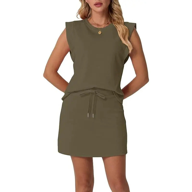 Amiel | Modernes Damen-Set – ärmelloses Top & Rock mit Kordelzug