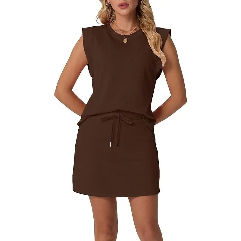 Amiel | Modernes Damen-Set – ärmelloses Top & Rock mit Kordelzug