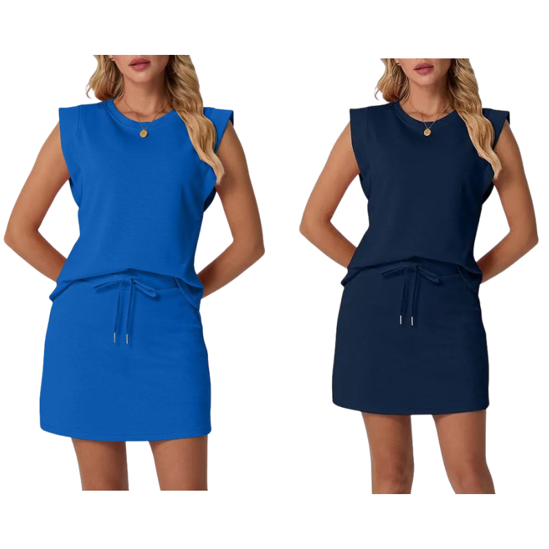 Amiel | Modernes Damen-Set – ärmelloses Top & Rock mit Kordelzug