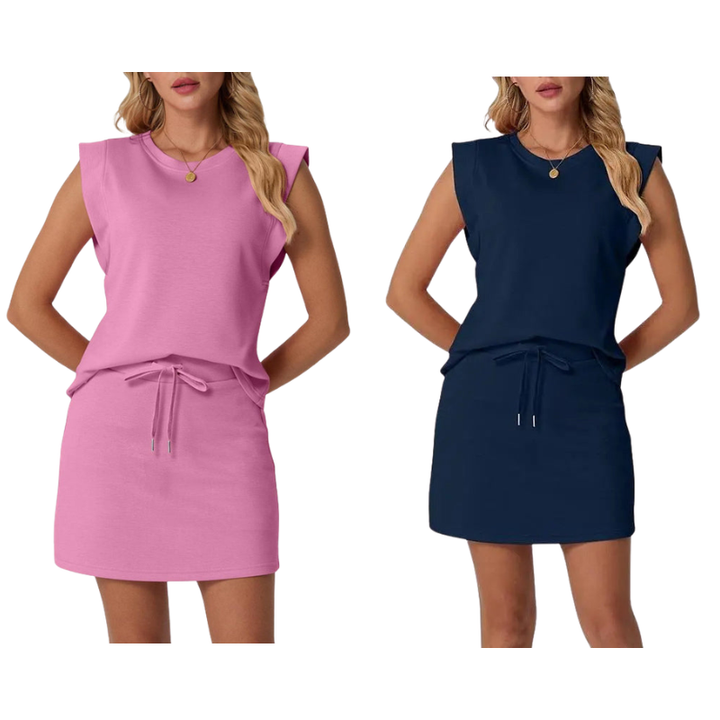 Amiel | Modernes Damen-Set – ärmelloses Top & Rock mit Kordelzug