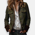 Victoria | Damen-Jacke im Military-Stil aus Tweed mit Fischgrätmuster und goldenen Knöpfen