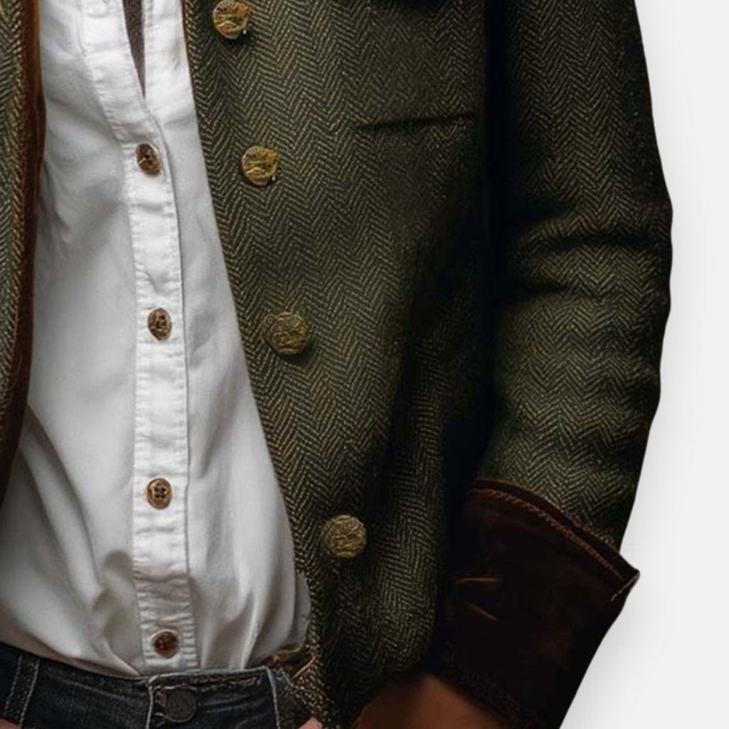 Victoria | Damen-Jacke im Military-Stil aus Tweed mit Fischgrätmuster und goldenen Knöpfen