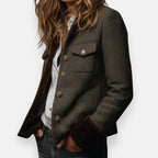 Victoria | Damen-Jacke im Military-Stil aus Tweed mit Fischgrätmuster und goldenen Knöpfen
