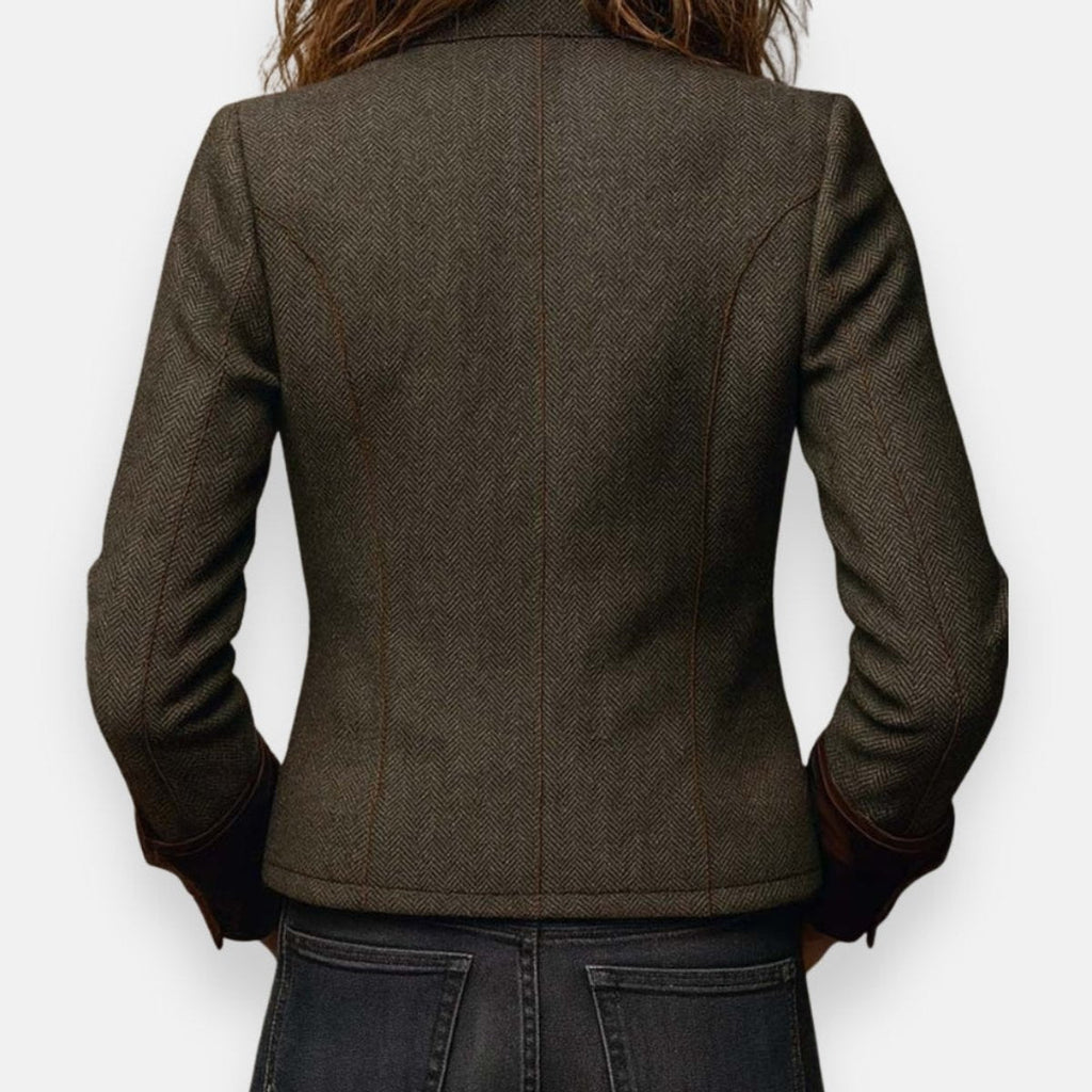 Victoria | Damen-Jacke im Military-Stil aus Tweed mit Fischgrätmuster und goldenen Knöpfen